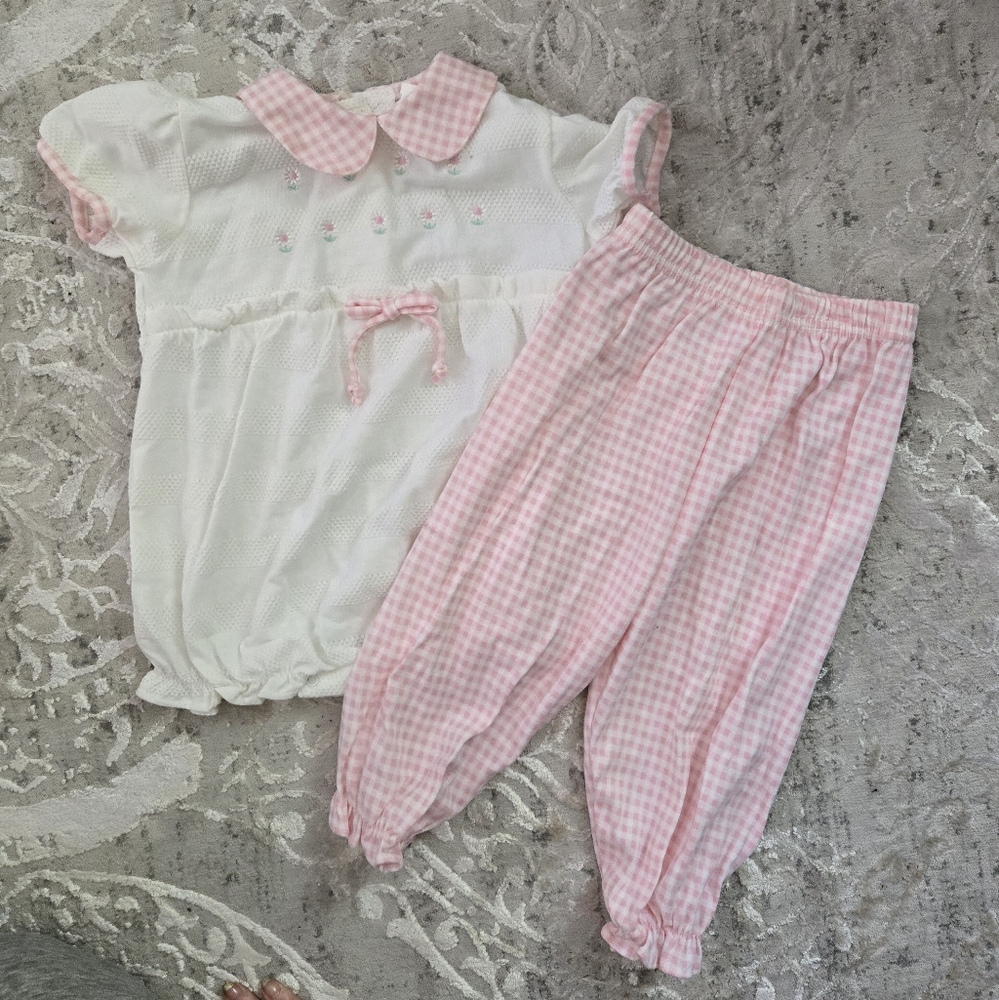 Vintage 1990s Pink and White Gingham Plaid 2 Piece Outfit Set NWT - Picture 3 of 8